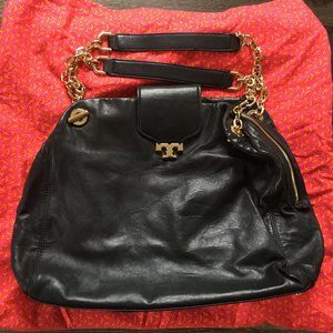 Tory Burch Black Leather Hobo Purse Bag